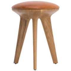 'Rotor' Contemporary Stool in Solid Oak & Upholstered Leather by Made in Ratio