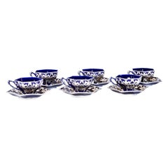 Antique Set of 6 Lenox Art Nouveau Silver Overlay Cup & Saucers