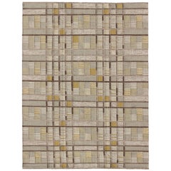 Scandinavian Flat-Weave Rug with Neutral Color Stripe Design