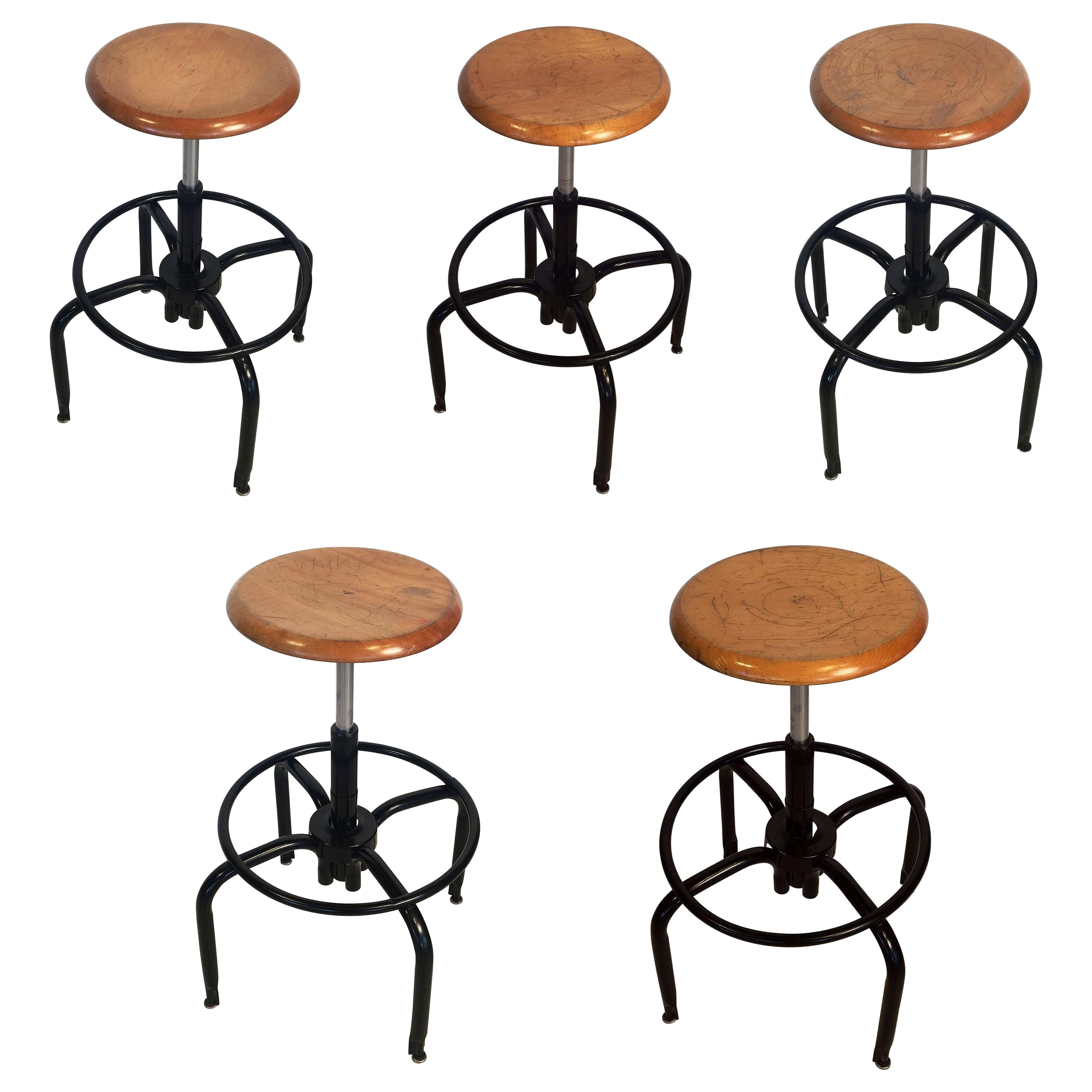 Black Metal and Chrome Bar Stools with Round Wood Seats 'Individually Priced'
