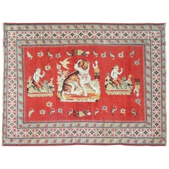 Tapis ancien Karabagh de la collection Zabihi avec chien et animaux picturaux
