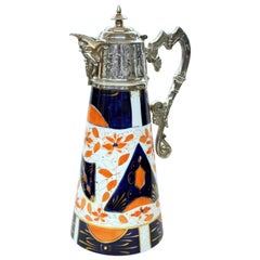 Antique English Silver Plate and Rare Imari Decor Porcelain China Claret Jug