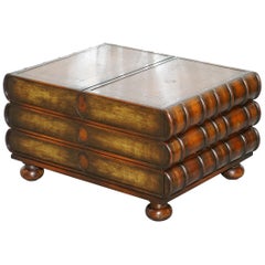 Theodore Alexander Faux Scholars Books Coffee Table Chest of Drawers Leather Top
