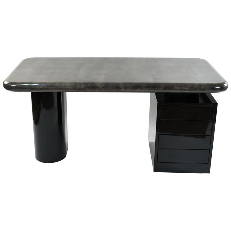 Italian Moderne Goatskin and Lacquer Desk For Sale