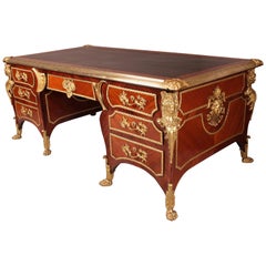 French Kingwood and Ormolu Bureau Plat Late 19th Century by Au Gros Chene, Paris