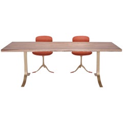 Writing/Dining Table, Antique Hardwood Slab, Sand-Cast Base, by P. Tendercool