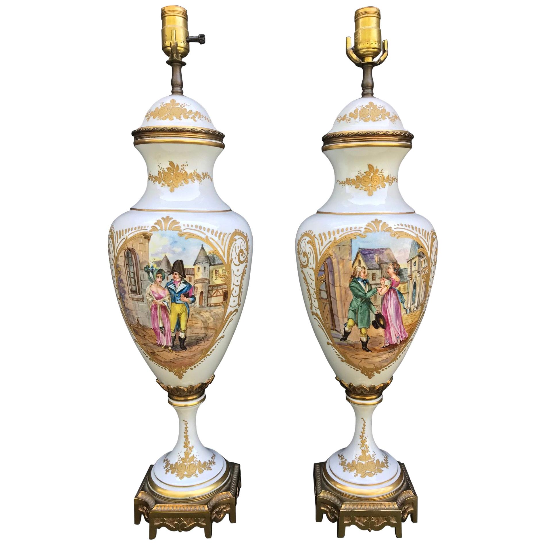 Pair of 19th Century Sèvres Porcelain Vase Lamps, France