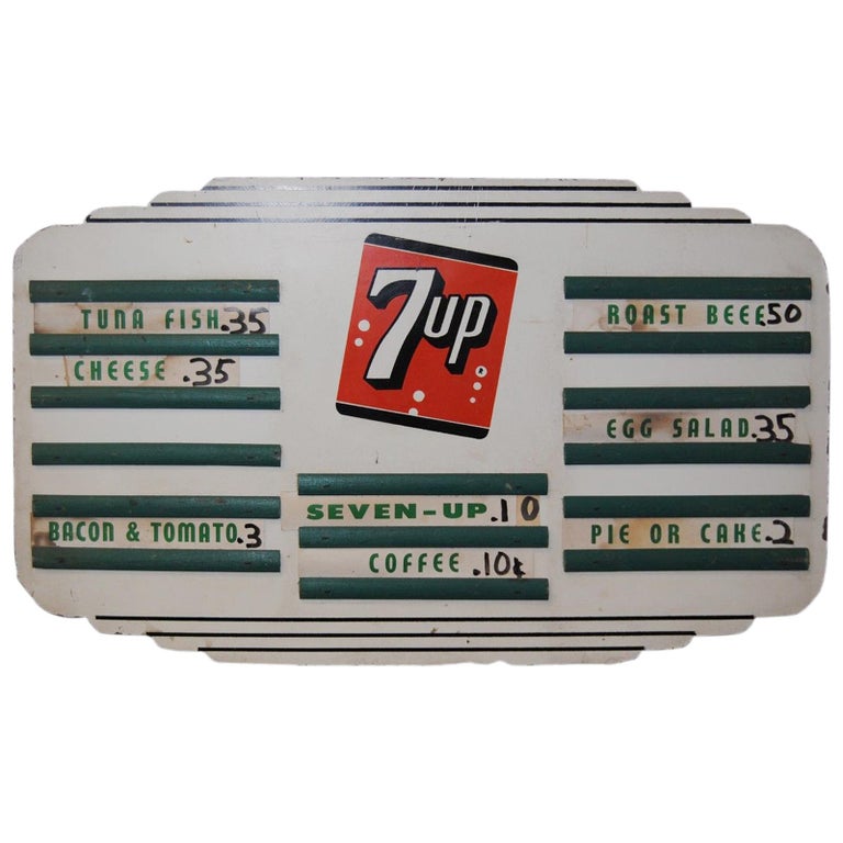 1940s 7 up menu board masonite advertising sign for sale at 1stdibs
