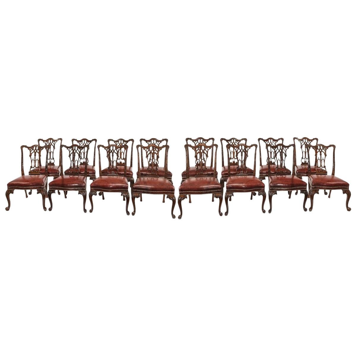 Set of 16 Victorian Mahogany Dining Chairs in the Chippendale Style