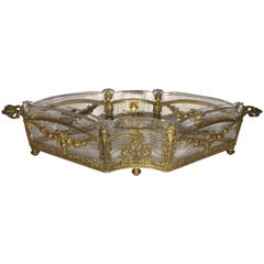 Wonderful French Doré Bronze Baccarat Etched Crystal Centrepiece Swag Torches