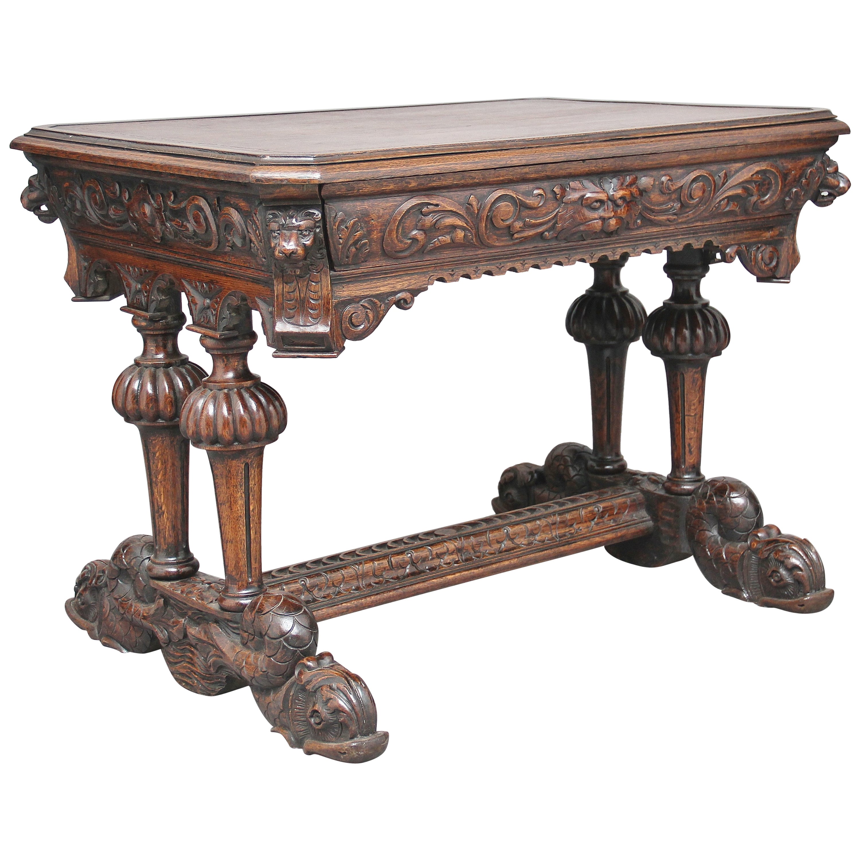 Green Man Carved Gothic Oak Writing Table at 1stDibs