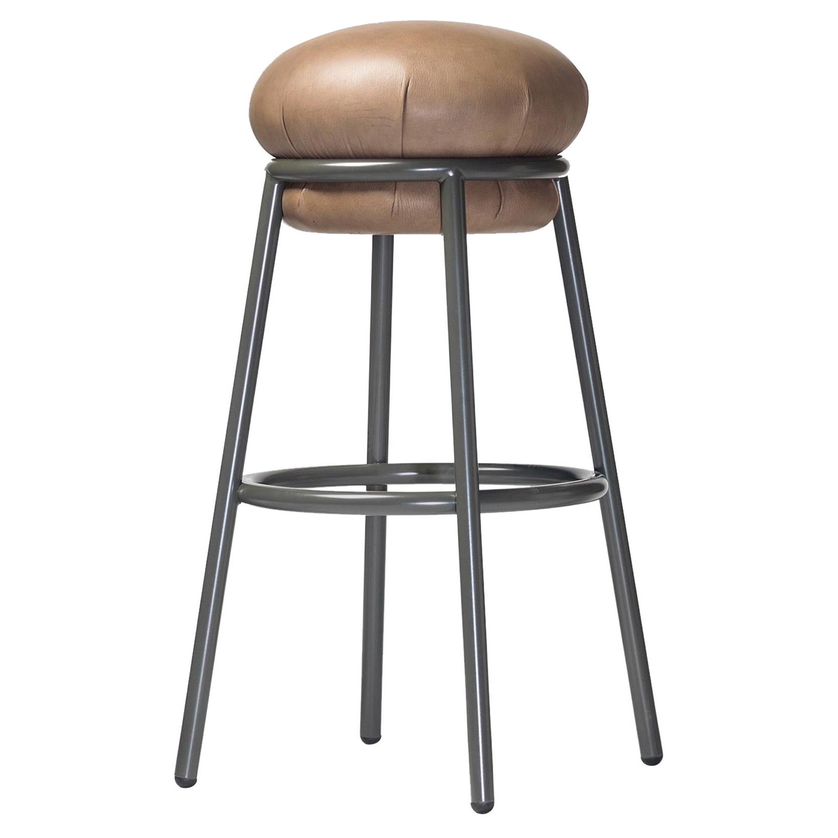 Grasso Stool in Beige Leather with Dark Brown Legs by BD Barcelona For Sale
