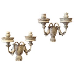 20th Century Pair of Grey Painted Baroque Style Two-Arm Wall Lights