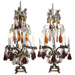 Pair of 19th-20th Century Florentine Cut-Glass Fruit Girandole Table Lamps