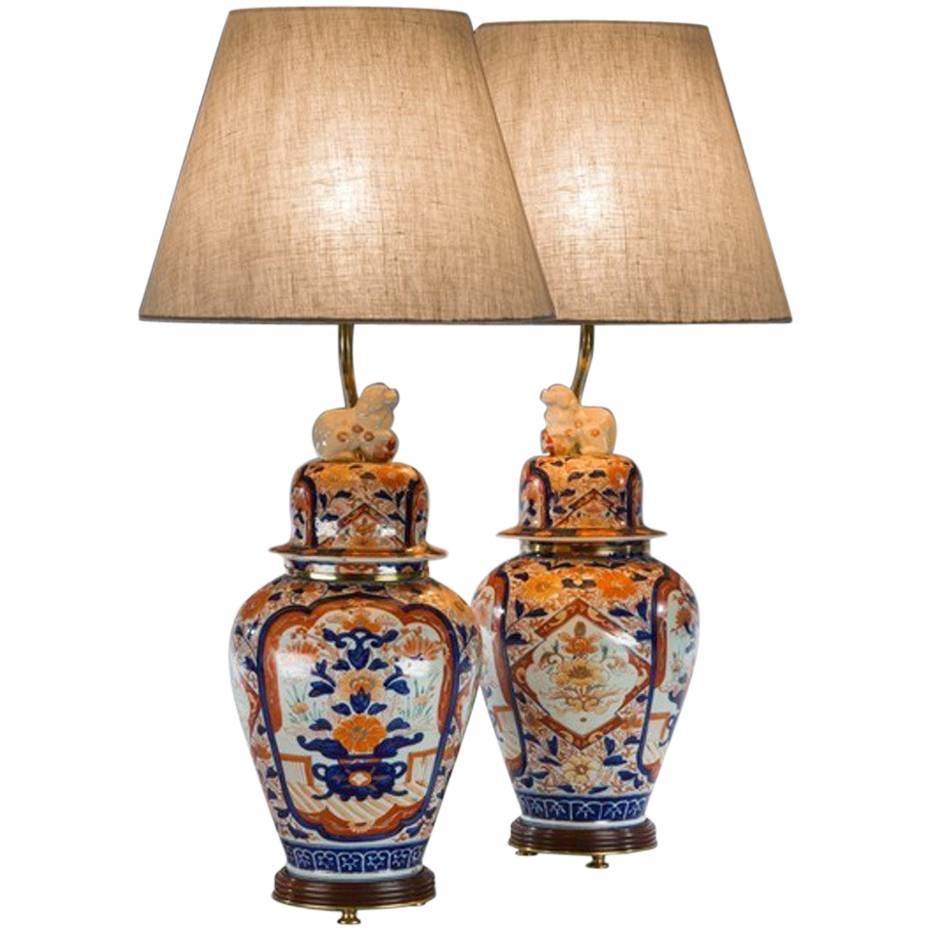 Vase and Covers Imari Period Now Converted in to Lamps