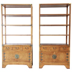 Michael Taylor for Baker Far East Collection Burl Wood Wall Units, Pair