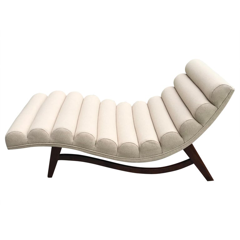 Mid Century Chaise Lounge Upholstered In Off White Mararam Wool Mid Century Chaise Lounge Upholstered In Off White Mararam Wool Fabric For