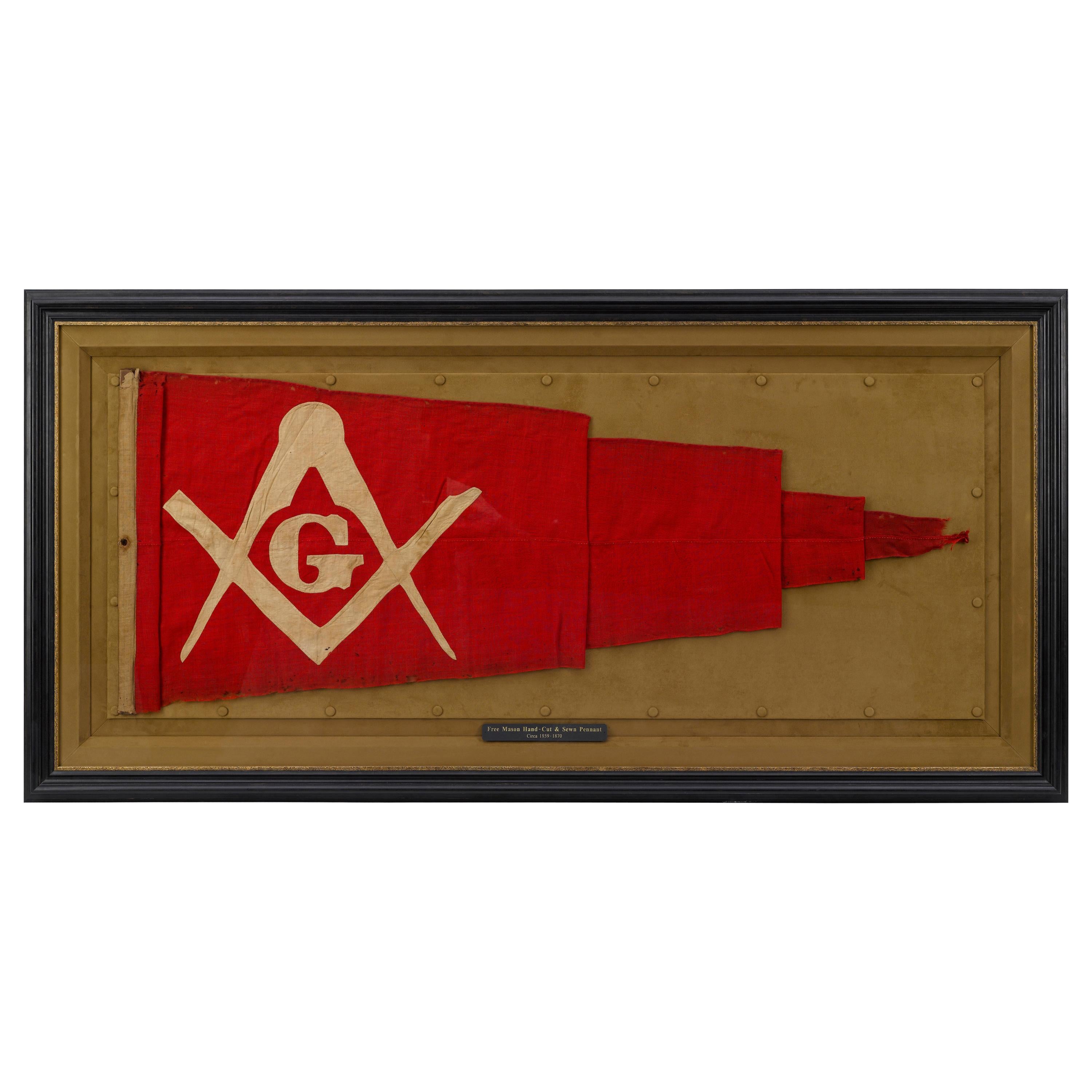 Freemason Civil War Era Pennant Flag, Hand-Cut and Sewn, 1859-1865