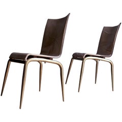 21st Century, Quadricorn- Bas-Relief Full-Grain Leather Brass-Legs Chair