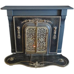 American 1960s Metal, Bronze and Wood Faux Electric Fire Place
