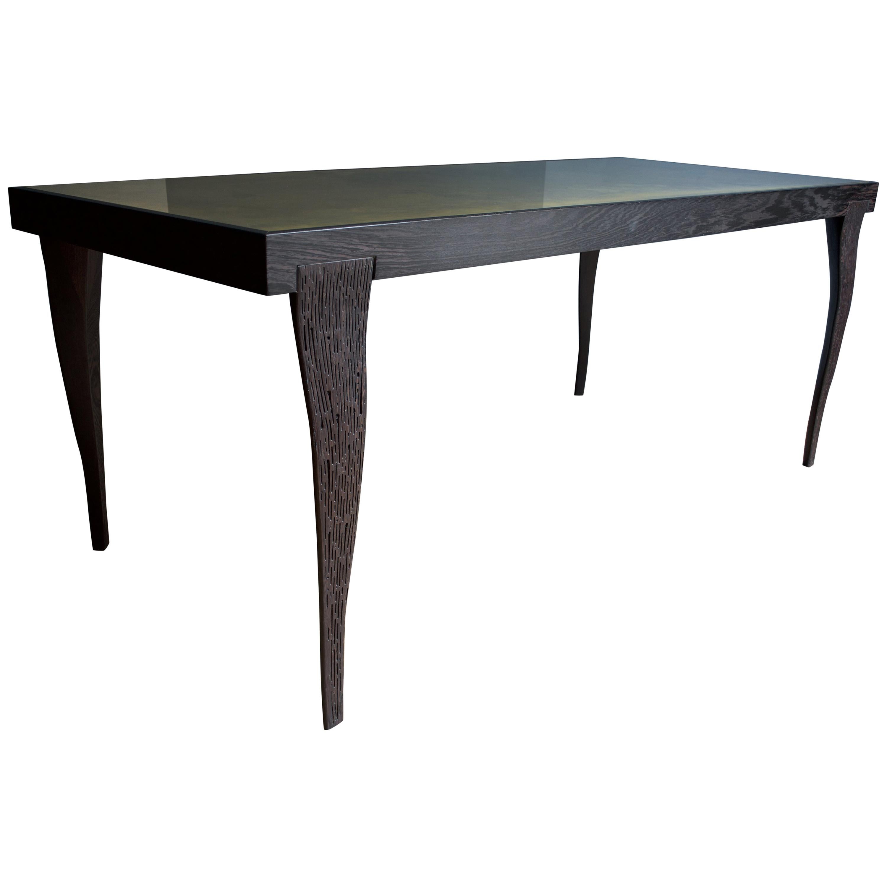 Modern 'Isetan' Sculpture-Legs and Top in Brass Wood Table For Sale