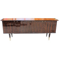 Long French Art Deco Macassar Ebony Sideboard or Buffet, circa 1940s