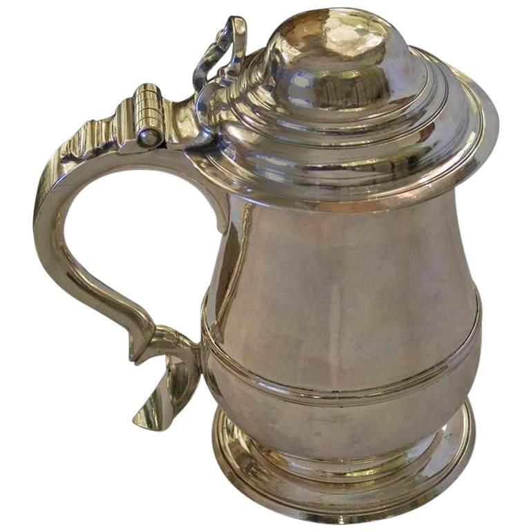 Antique English Sterling Silver Lidded Tankard by Humphrey Payne London, 1749 For Sale