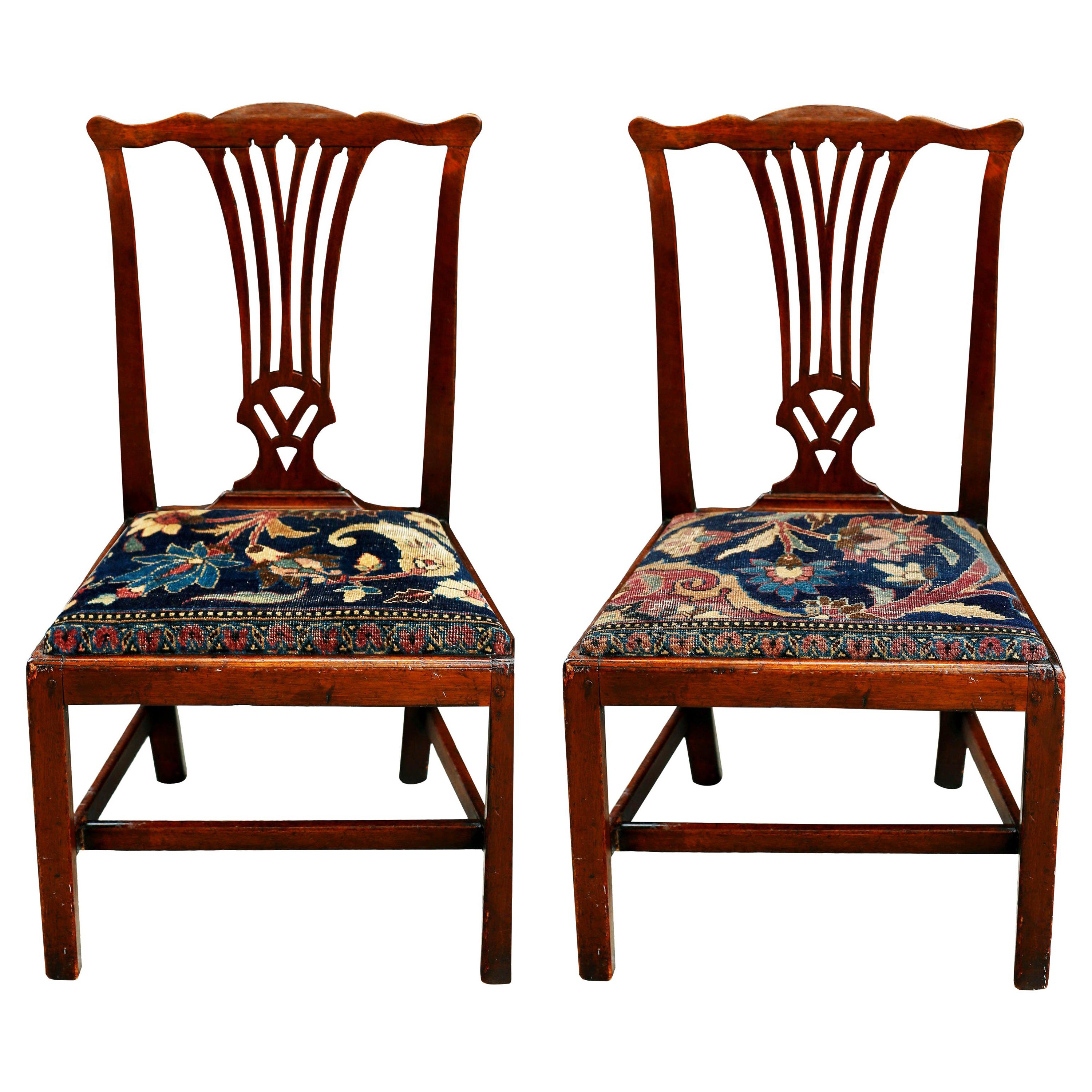 Mid-18th Century American Walnut Chippendale Chairs with Ushak Seats