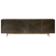 Bethan Gray Dhow Four Door Cabinet in Charcoal and Brass