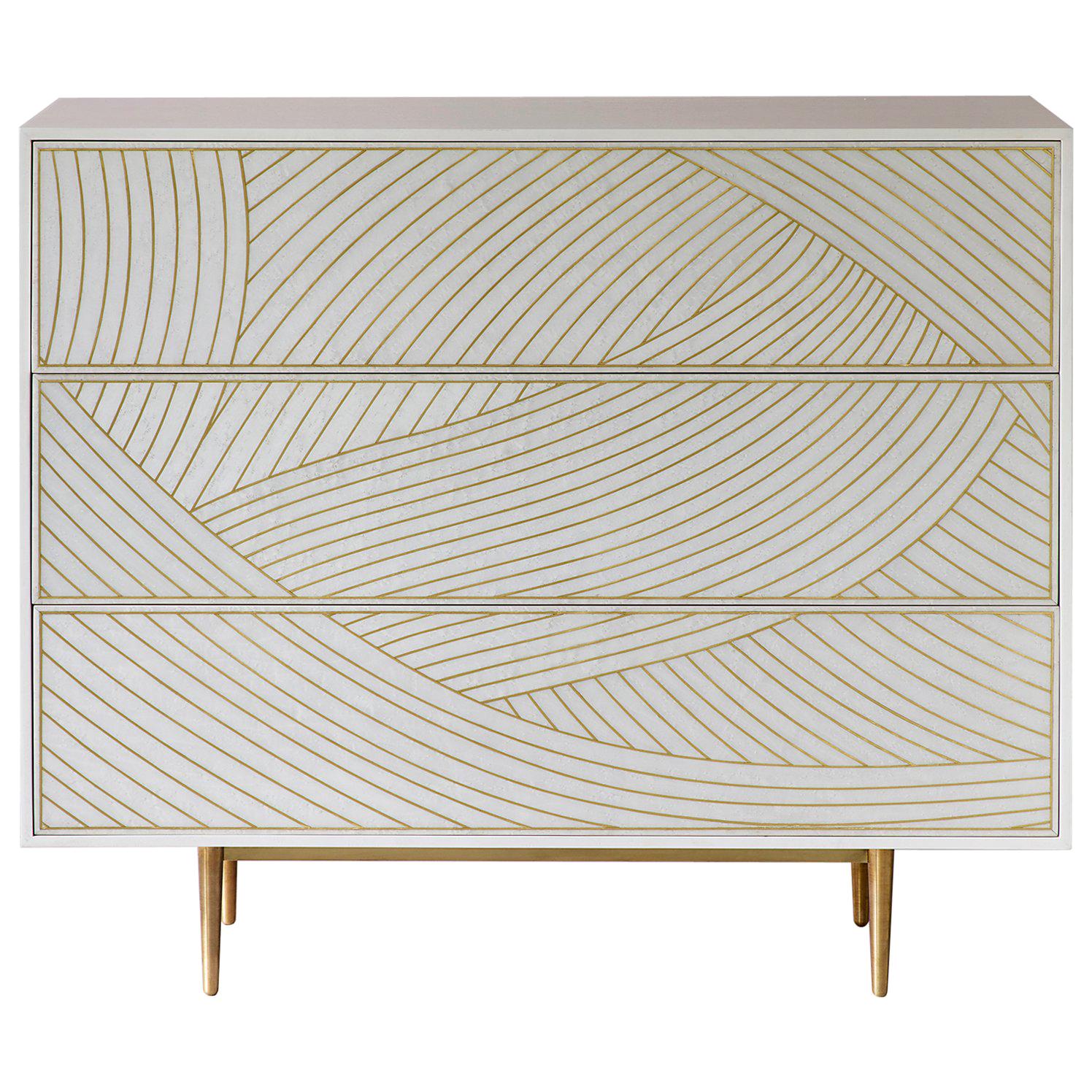 Bethan Gray Dhow Chest of Drawers in White and Brass For Sale
