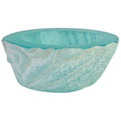 Large Seguso Blue 'a Scavo' Murano Glass Bowl Attributed to Vittorio Rigattieri