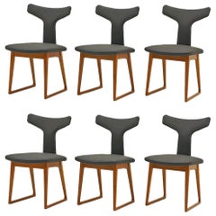 Rare Set of Six Dining Chairs by Arne Vodder for Sibast, Teak and Black Leather