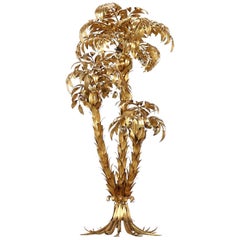 Extra Large Brass Gilt Metal Three-Trunk Palm Tree Floor Lamp by Hans Kögl