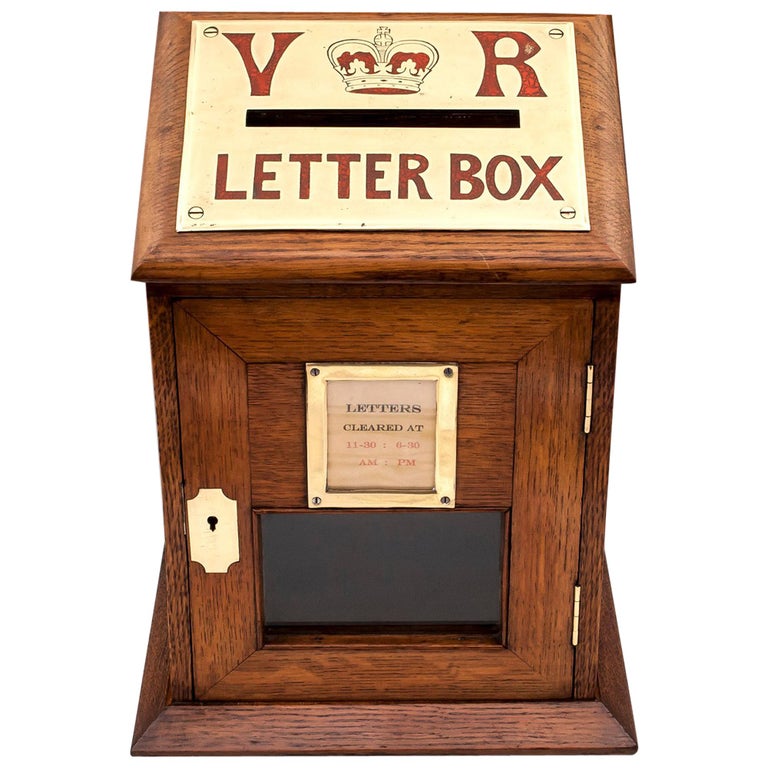 Antique Oak Engraved Brass Country House Letter Post Box 19th Century