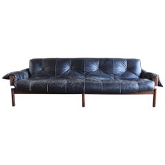 Brazilian Rosewood and Leather Sofa by Percival Lafer