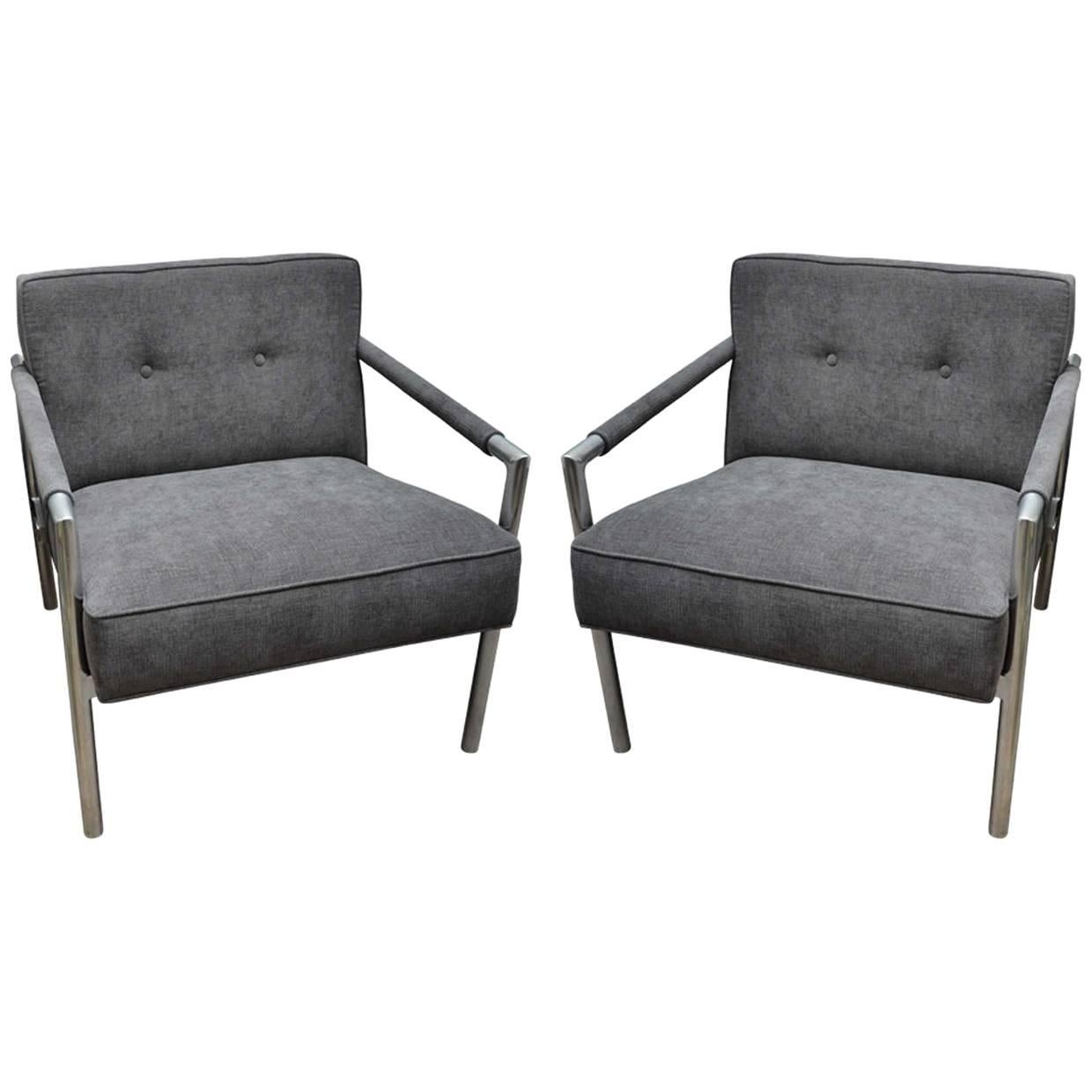 Pair of Aluminum Frame Upholstered Chairs in the Style of Harvey Probber