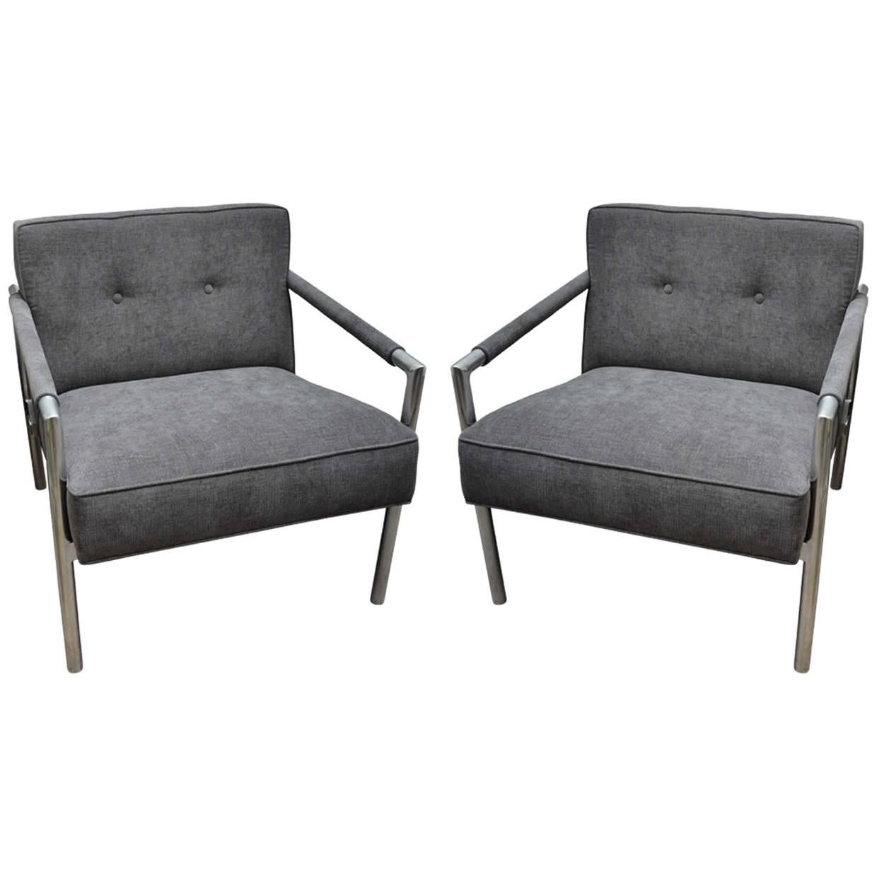 Pair of Aluminum Frame Upholstered Chairs in the Style of Harvey Probber For Sale