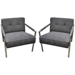 Pair of Aluminum Frame Upholstered Chairs in the Style of Harvey Probber