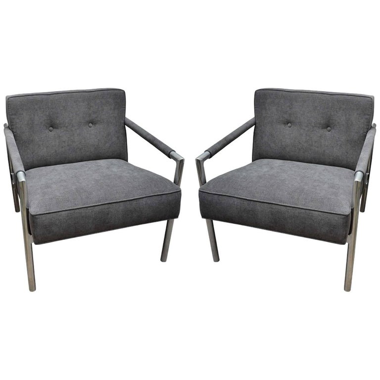 Pair of Aluminum Frame Upholstered Chairs in the Style of Harvey