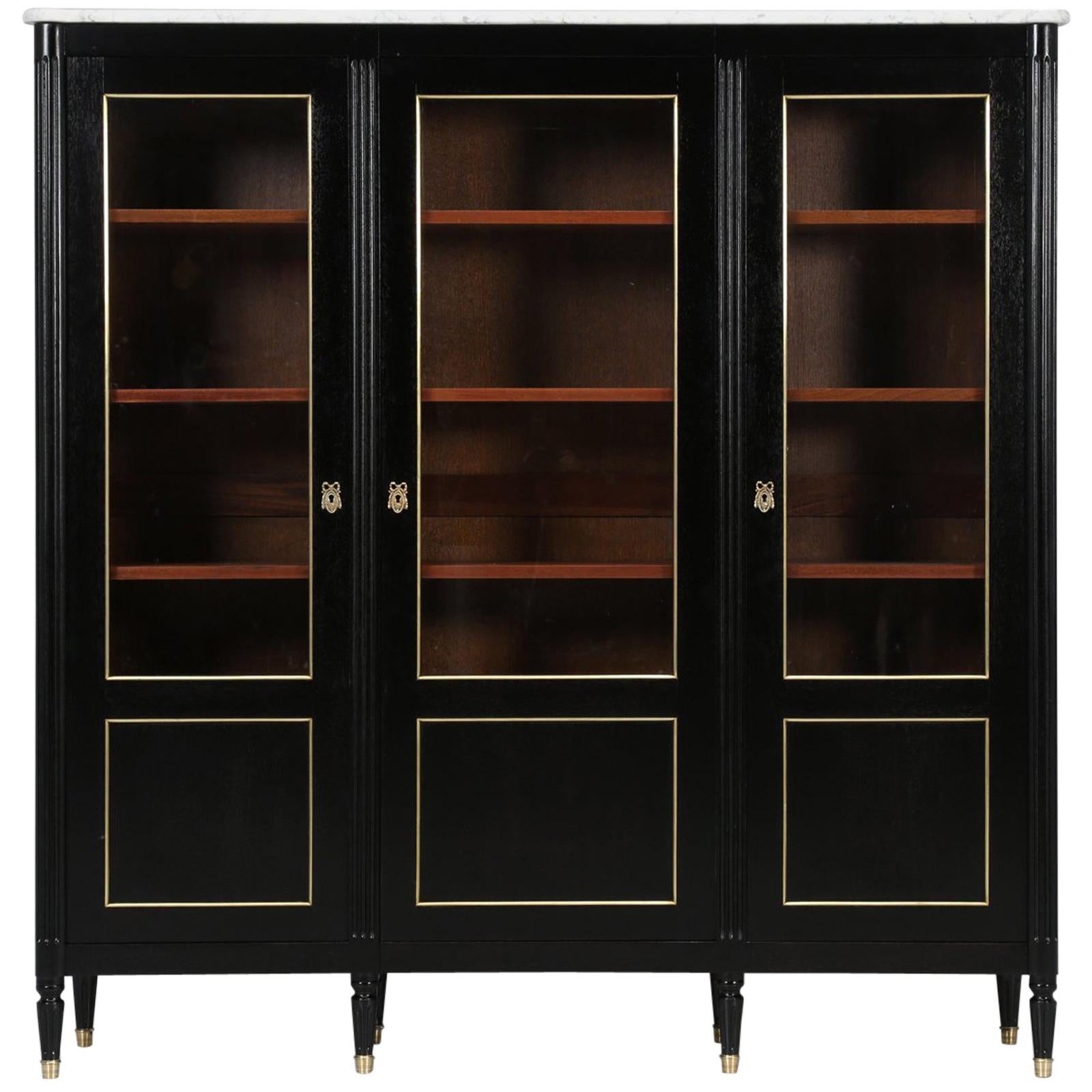 French Louis XVI Style Ebonized Bibliotheque, or Bookcase