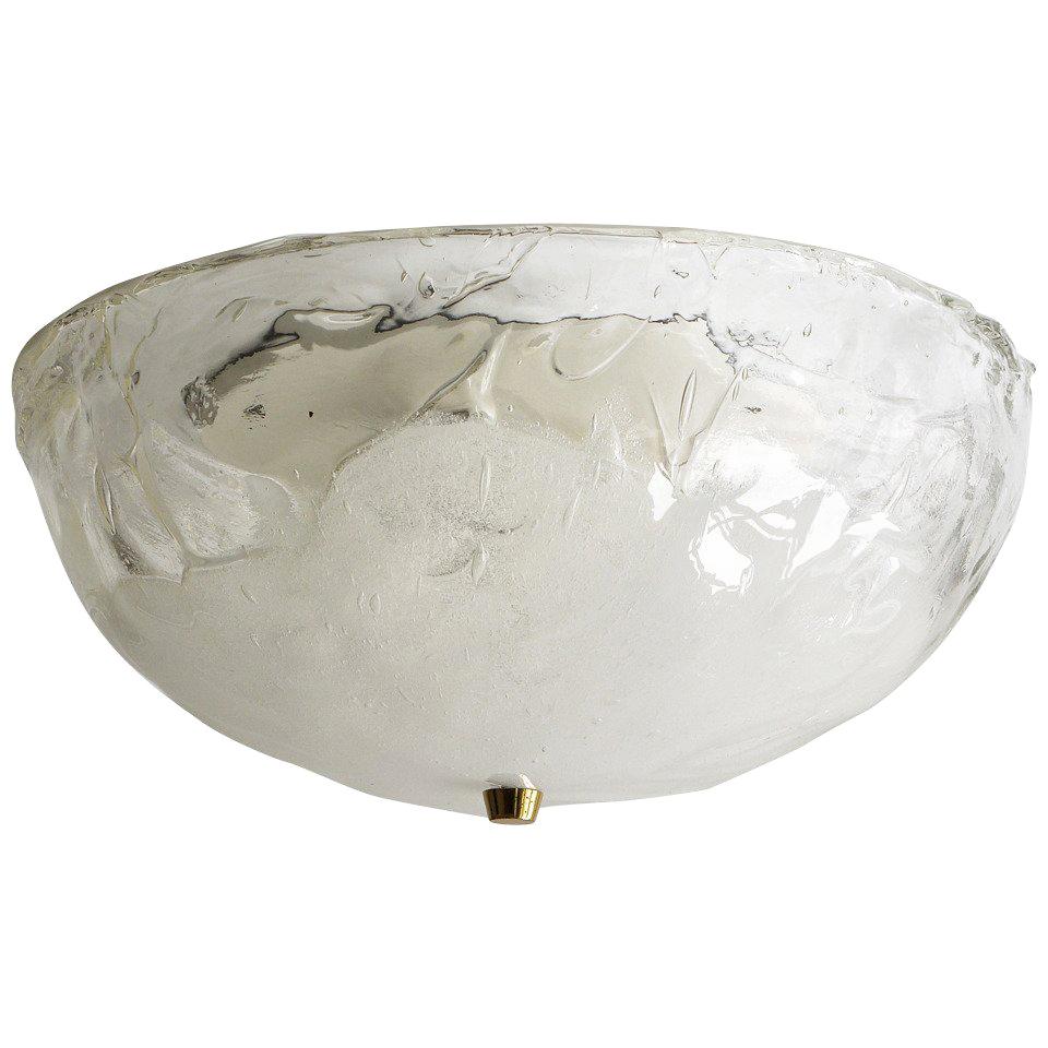 Round Kalmar Midcentury Flush Mount Ceiling Light, Melting Glass, 1970s