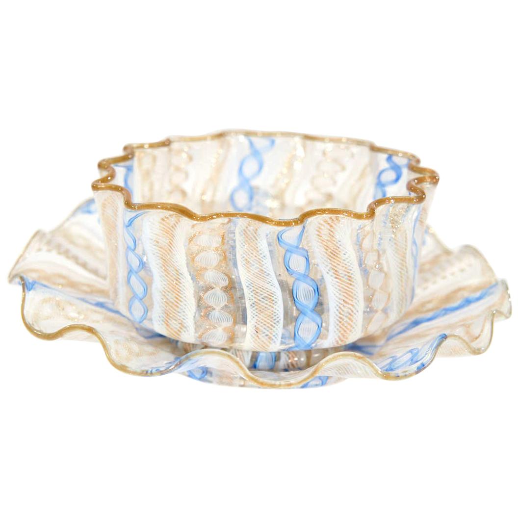Set of 10 Salviati Venetian/Murano  Hand Blown Latticino Bowls & Plates