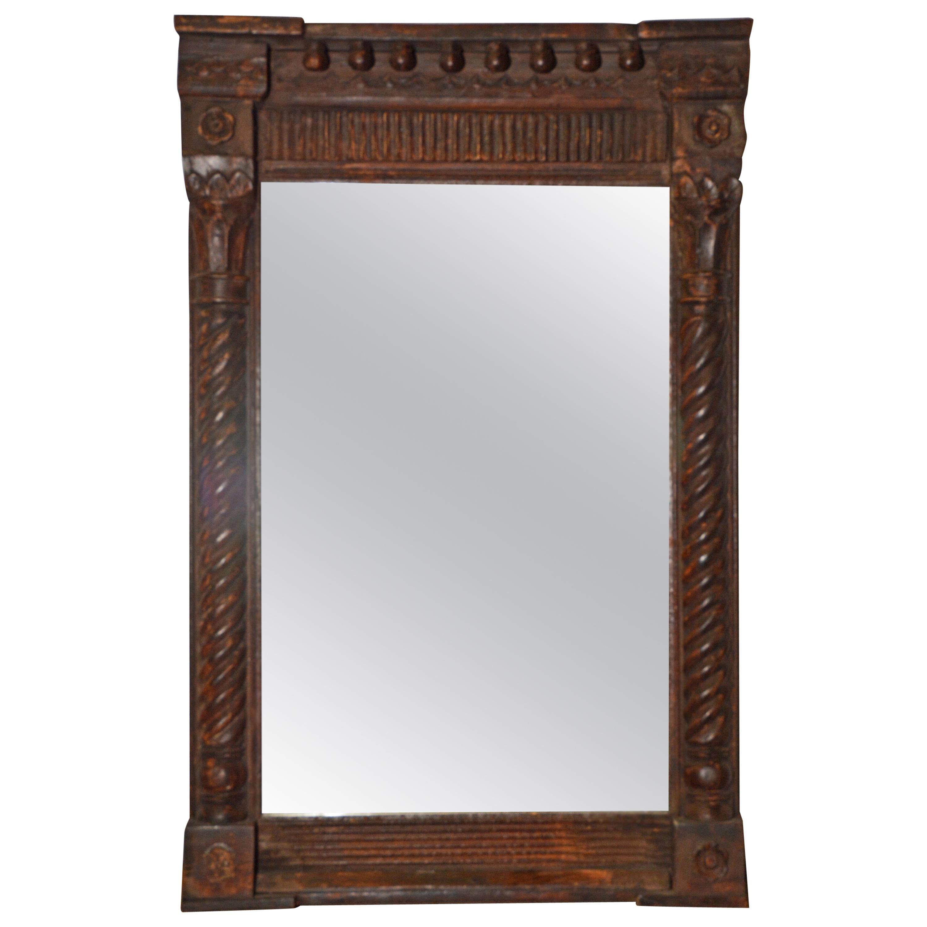 Antique Hand-Carved Wood Mirror with Classical Details