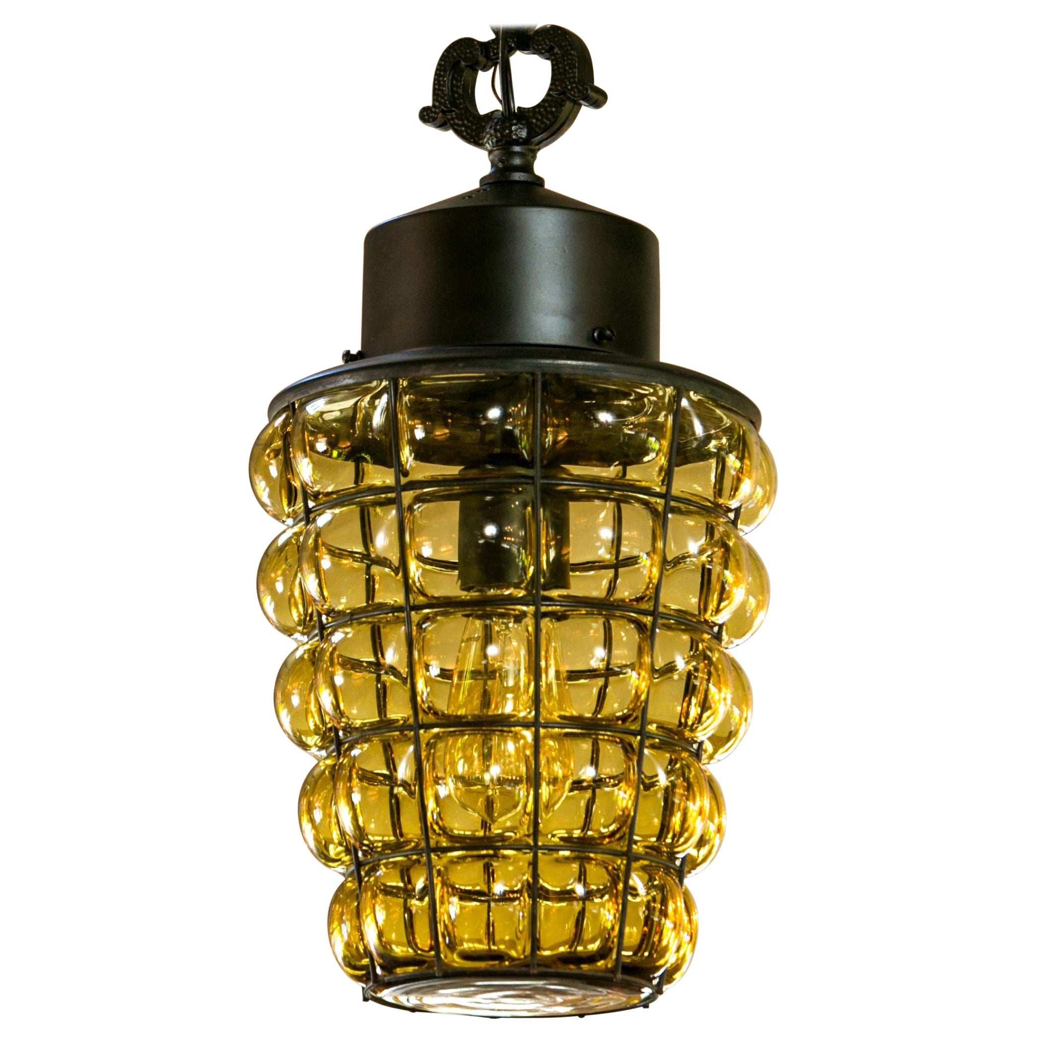 Spanish Honeycomb-Style Caged Glass Lantern For Sale