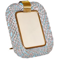 Venini 1970s Vintage Italian Aqua Blue Pink and Crystal Murano Glass Photo Frame