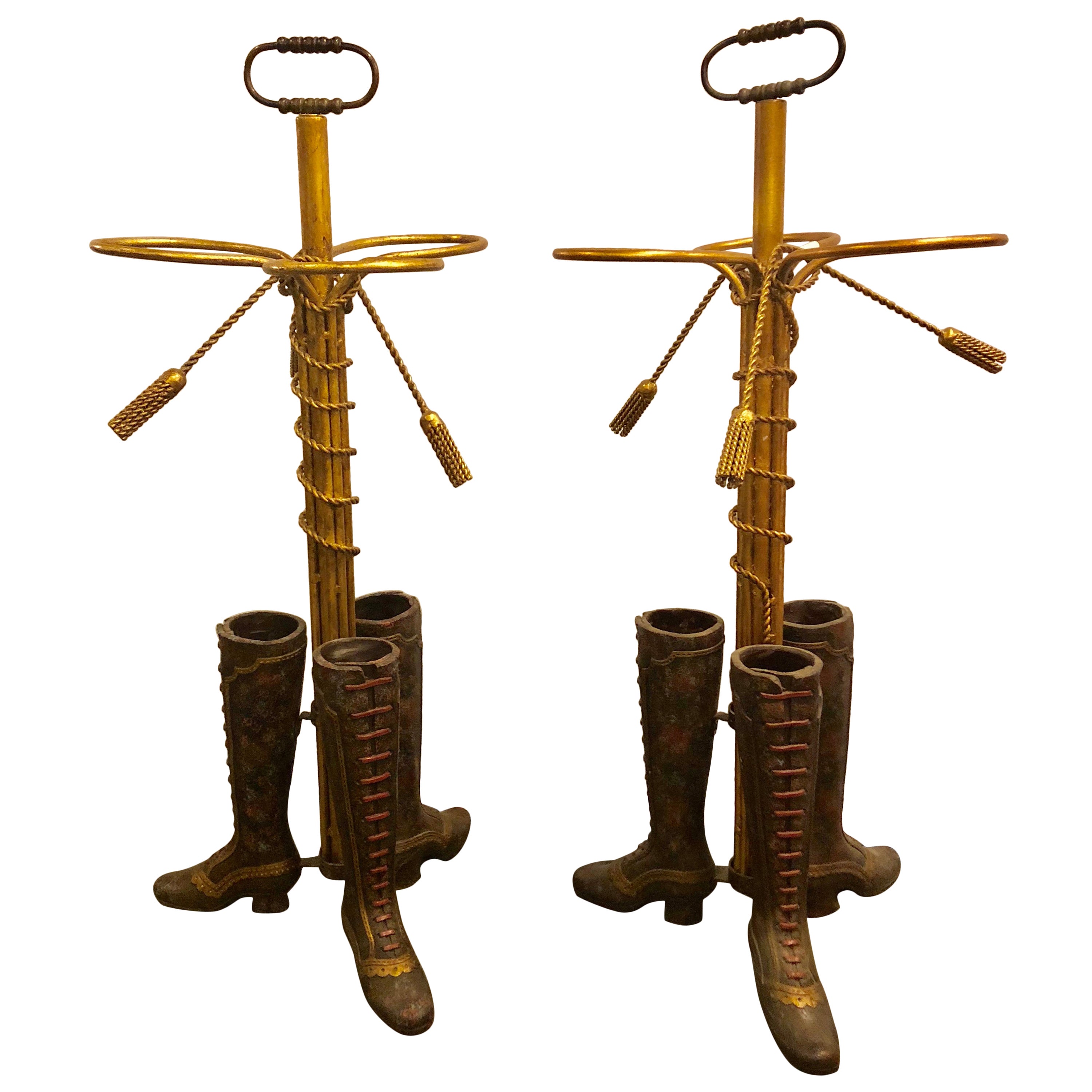 Terracotta Umbrella Stand Depicting a Pair of Brown Riding Boots on