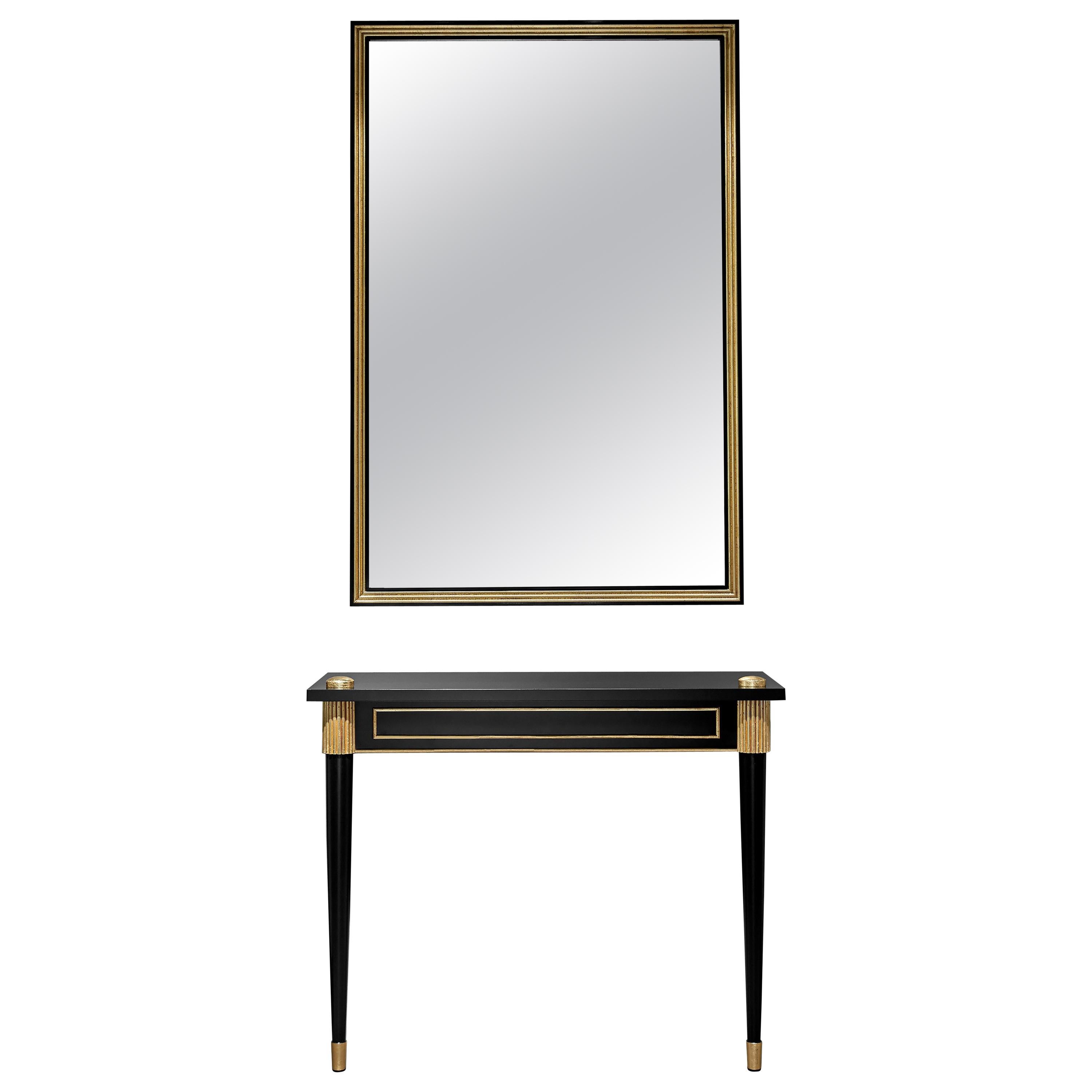 Astor Black Lacquered Console with Gold Leaf Details For Sale