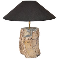 Vintage Petrified Wood Lamp and Linen Shade