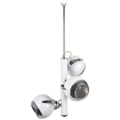 Space Age Chandelier with Three Adjustable Lights Italian White and Chrome 1970s