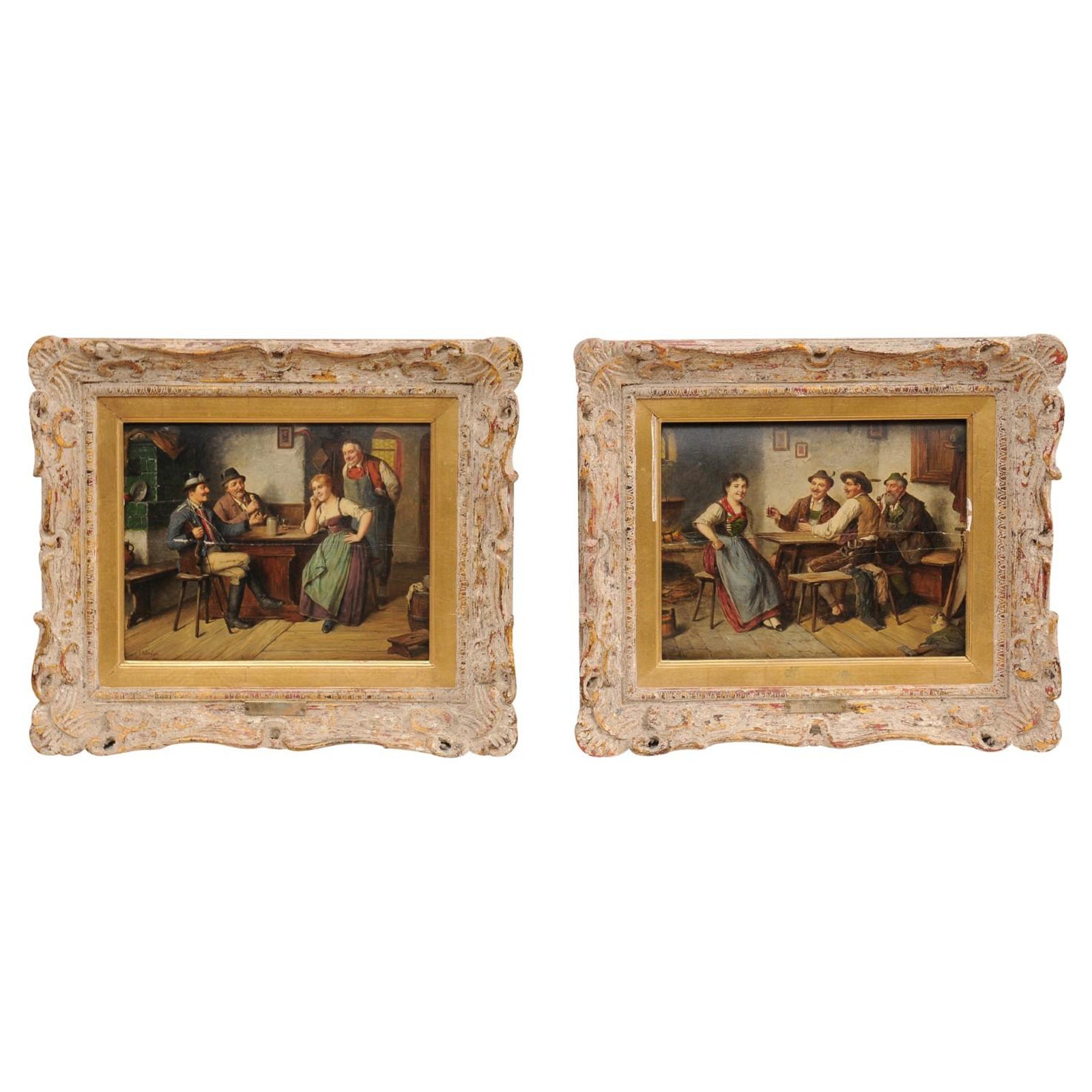 Pair of Oil Paintings of Tavern Scenes, Signed & Dated “C. Ostersetzer, 1903" For Sale